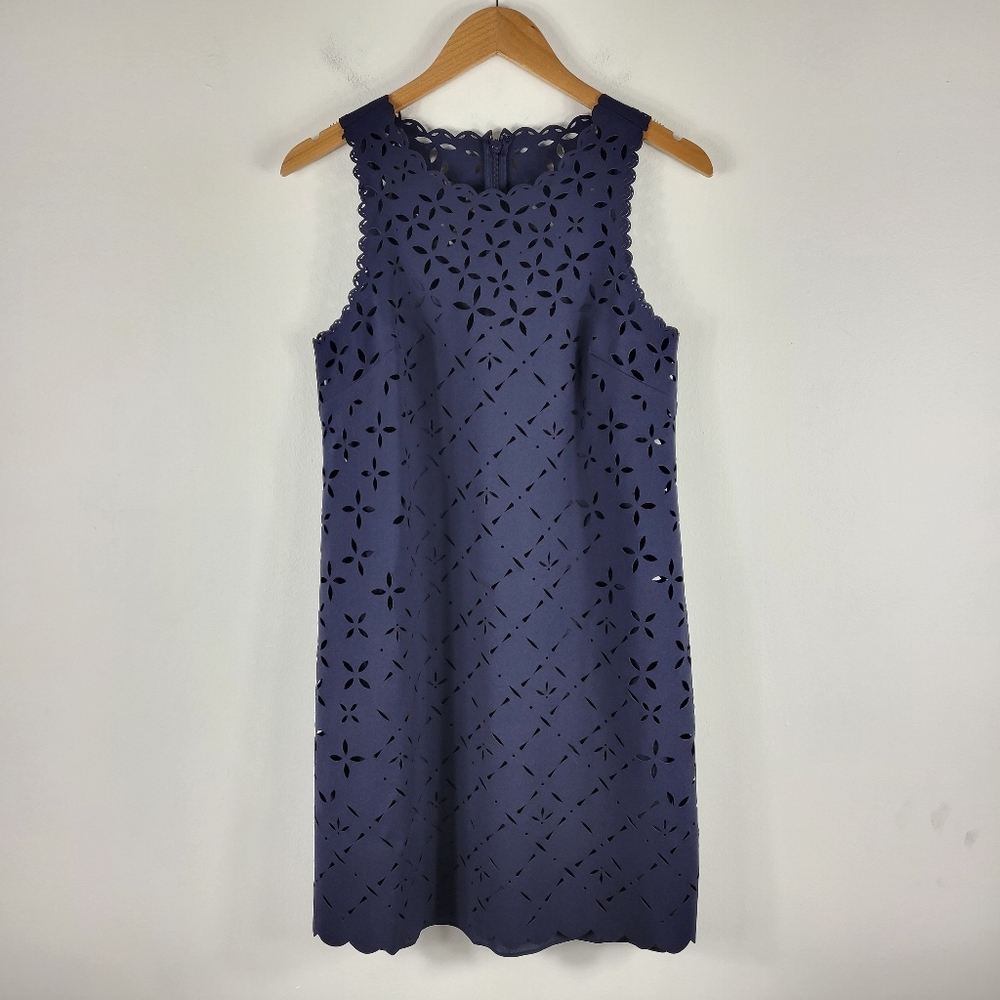 J.Crew Floral Laser Cut Scalloped Hem Sleeveless A Line Shift Dress Slip Dress
